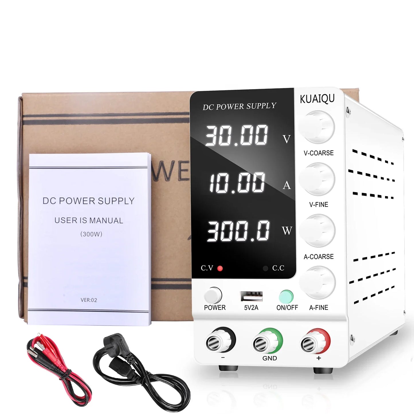 KUAIQU Adjustable DC Power Supply – Lab Bench 30V 10A, 60V 5A, 120V 3A with Preset Current & USB Interface