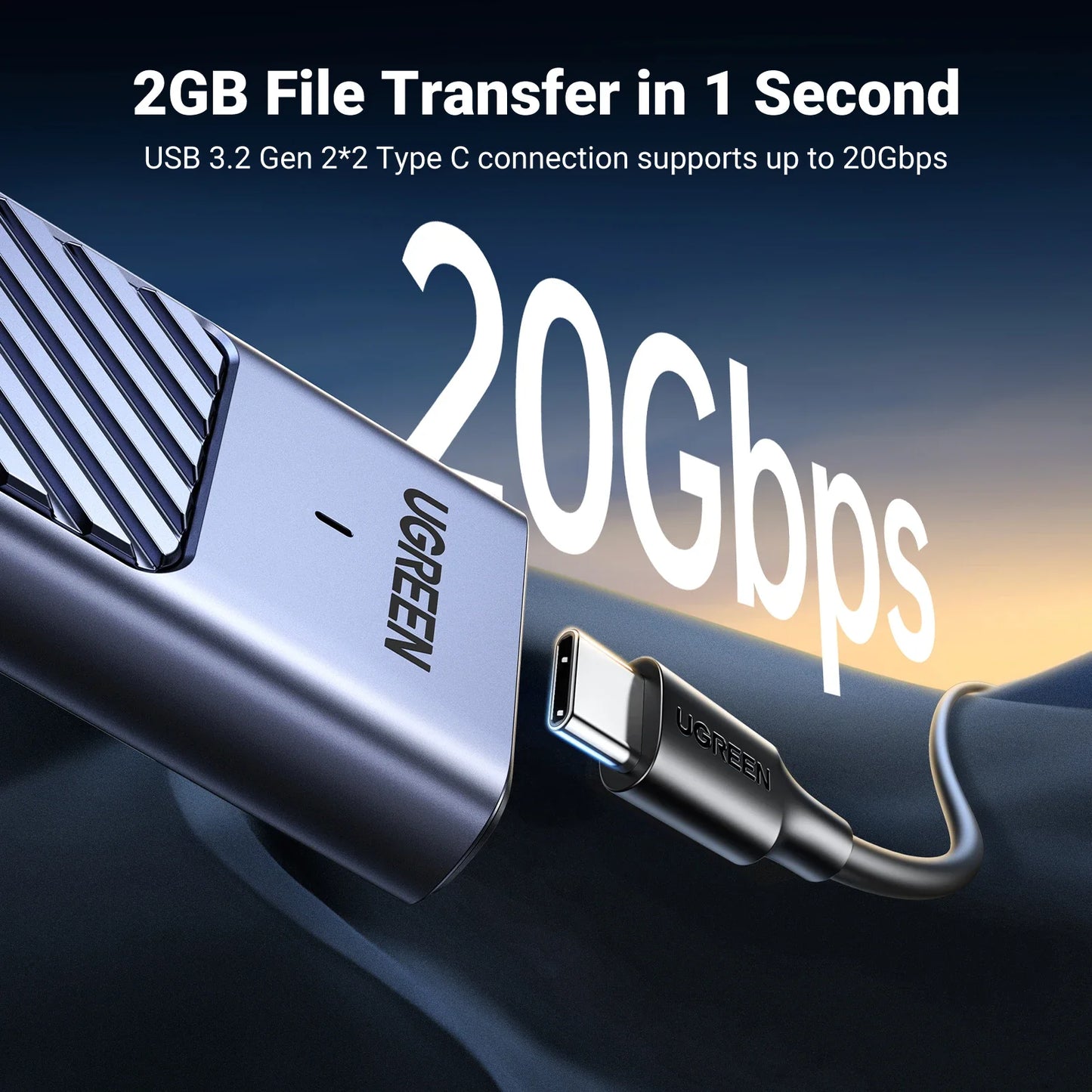 UGREEN M.2 SSD Enclosure – 20Gbps USB 3.2 Gen2 Type-C Adapter for NVMe & SATA SSD (M & B+M Key)