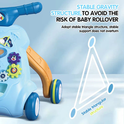 Baby Toddler Push Walker Toy – Interactive Musical Montessori Activity Walker with Lights and Safety Brake