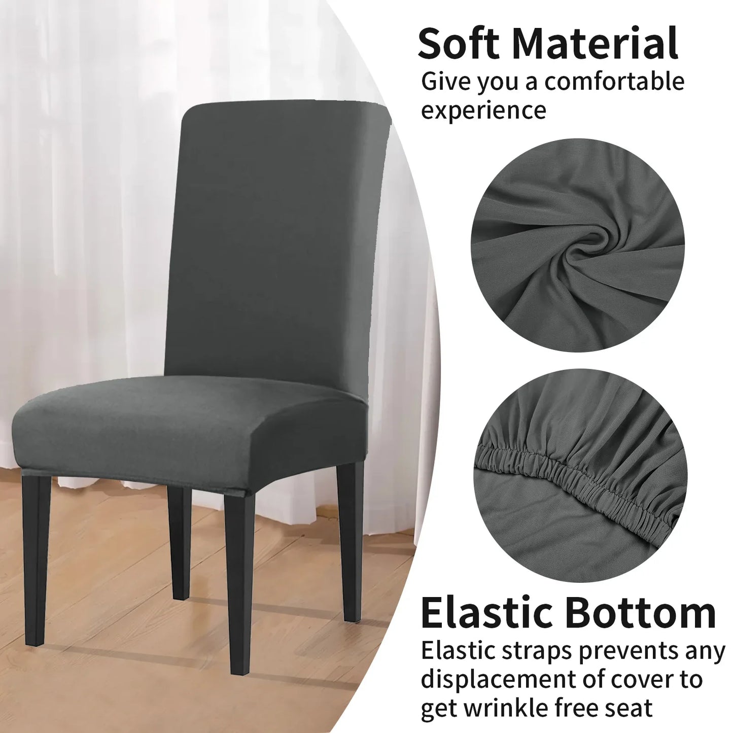 4Pc High Stretch Dining Chair Covers – Elastic Non-Slip Slipcovers, Removable Seat Protectors for Living Room, Kitchen & Wedding