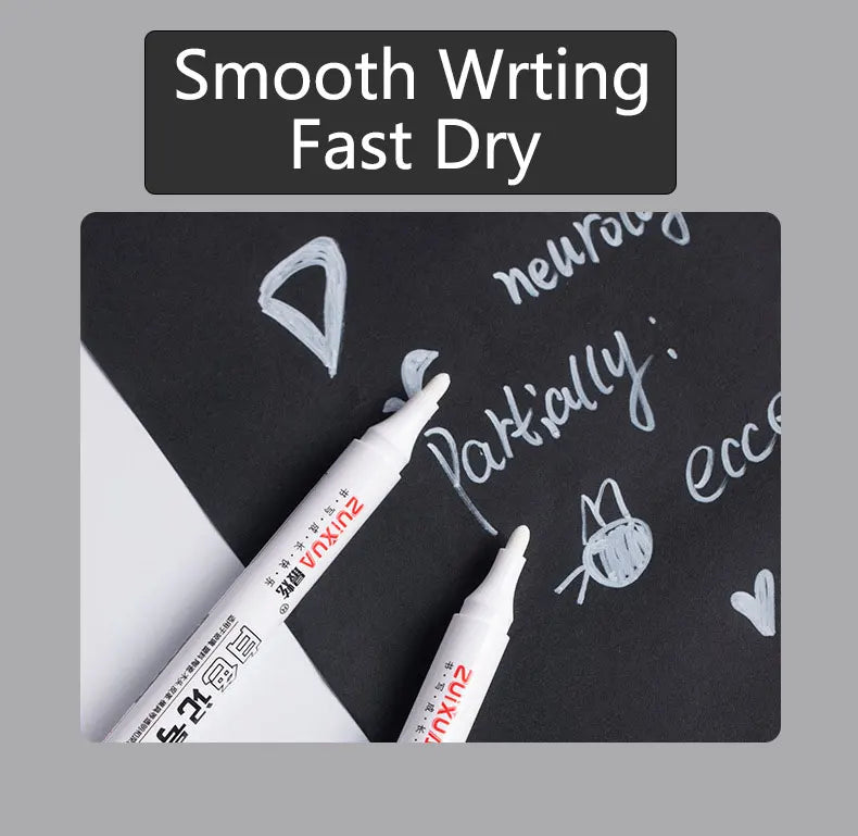 White Marker Pen Set - Waterproof Oil-Based Gel Pens for DIY, Graffiti, Sketching & School Supplies
