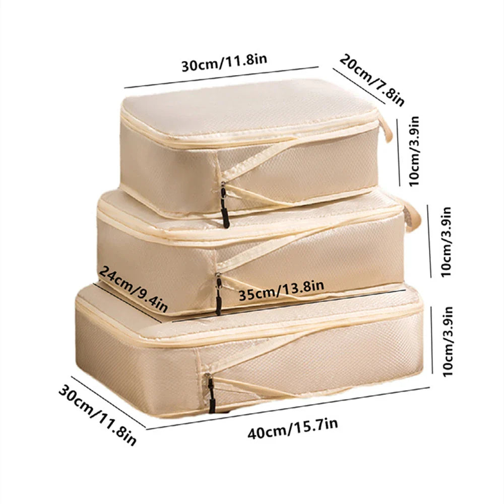 3pcs Travel Packing Bag Set | Compressible Waterproof Nylon Organizer for Suitcase, Luggage, Portable