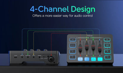 FIFINE 4-Channel RGB Gaming Audio Mixer – XLR Mic Interface for Streaming, Podcast & Game Voice