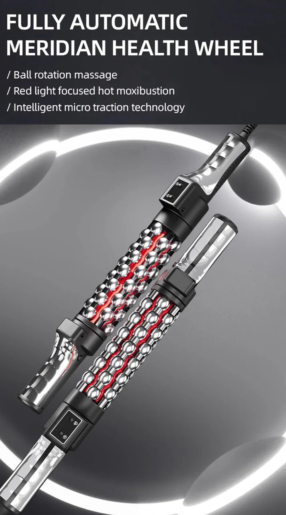 Red Light Heated Massage Device – 360 Rotating Muscle Relaxation Roller for Full Body & Anti-Cellulite Treatment