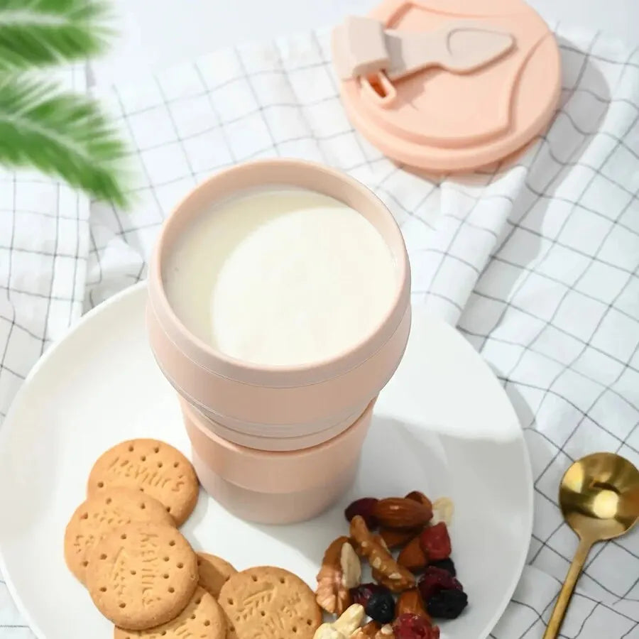 350ML Food-Grade Silicone Folding Cup with Lid - Reusable, Portable Coffee Cup for Hot Drinks, Ideal for Travel and Camping