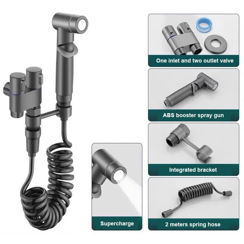 Stainless Steel Handheld Bidet Sprayer – Hygienic Toilet Faucet with Shower Head & Double Outlet Design