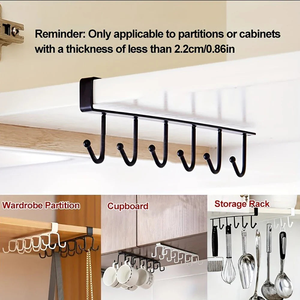 Cabinet Mug Hook – 6/12-Hook Hanging Cup Holder & Multifunctional Wardrobe Organizer for Space Saving