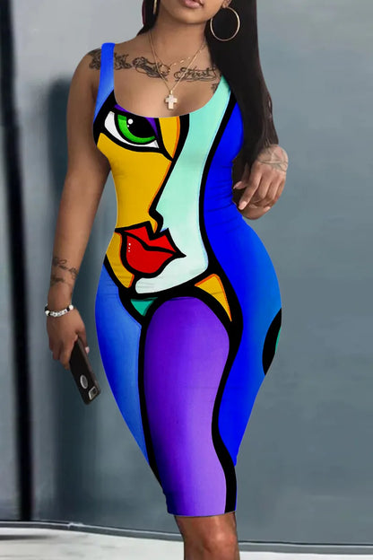 Women’s World Map Mini Dress – Harajuku Sleeveless Sundress with Geometric 3D Print, Sexy Fun Vestido Summer Clothing