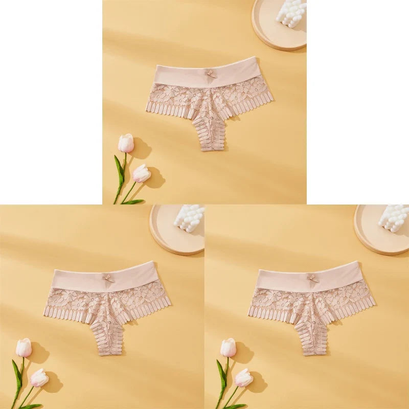 Women's Lace Panties 3PCS - Sexy Bow Detail, Breathable Comfortable Briefs S-XL