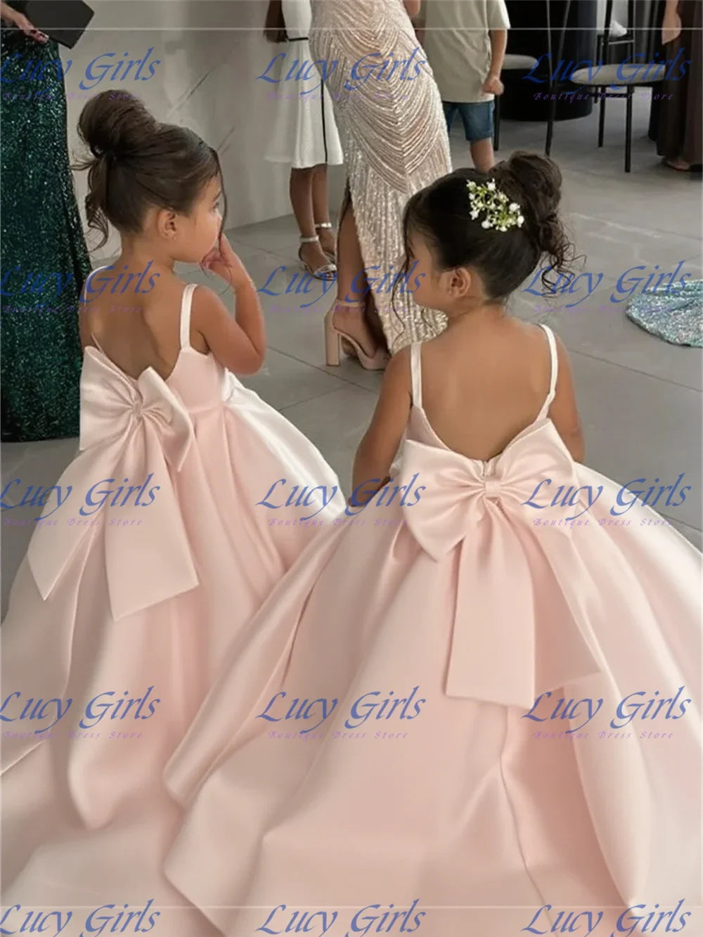 Lovely Satin Flower Girl Dress - Fluffy Bow Wedding & Birthday Party Gown for Kids
