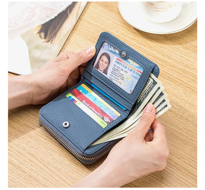 Genuine Leather RFID Short Wallet – Cowhide Card Holder Mini Coin Purse & Key Pouch for Men and Women