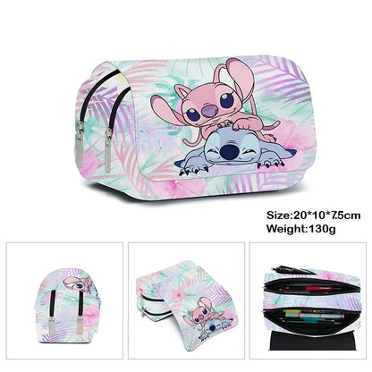 Anime Stitch Fully Printed Flap Pencil Case – Cartoon Stationery Bag for Primary & Secondary Students