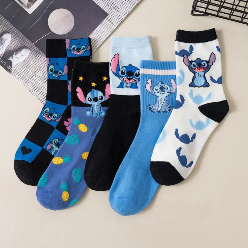 Disney Kawaii Stitch Cotton Socks - Medium Length Combed Cotton Socks, Perfect Birthday Gift for Girls & Boys