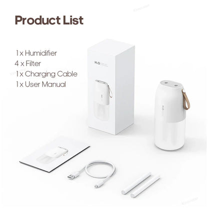 KINSCOTER Portable Double Mist Air Humidifier – 300ml Cold Mist Diffuser, 2000mAh Car Air Purifier & USB Mini Air Freshener