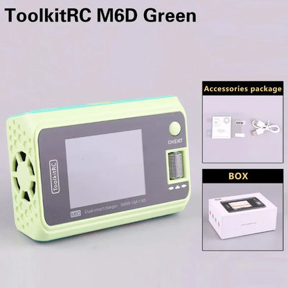 ToolkitRC M6D 500W Smart Charger - 15A Dual DC Charger & Discharger for 1-6S LiPo, LiHV, Li-Ion, NiMH & Pb Batteries
