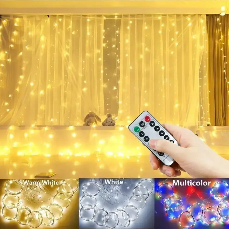 3/4/6M LED Curtain String Lights - USB Fairy Garland with Remote Control for Christmas & Bedroom Decor