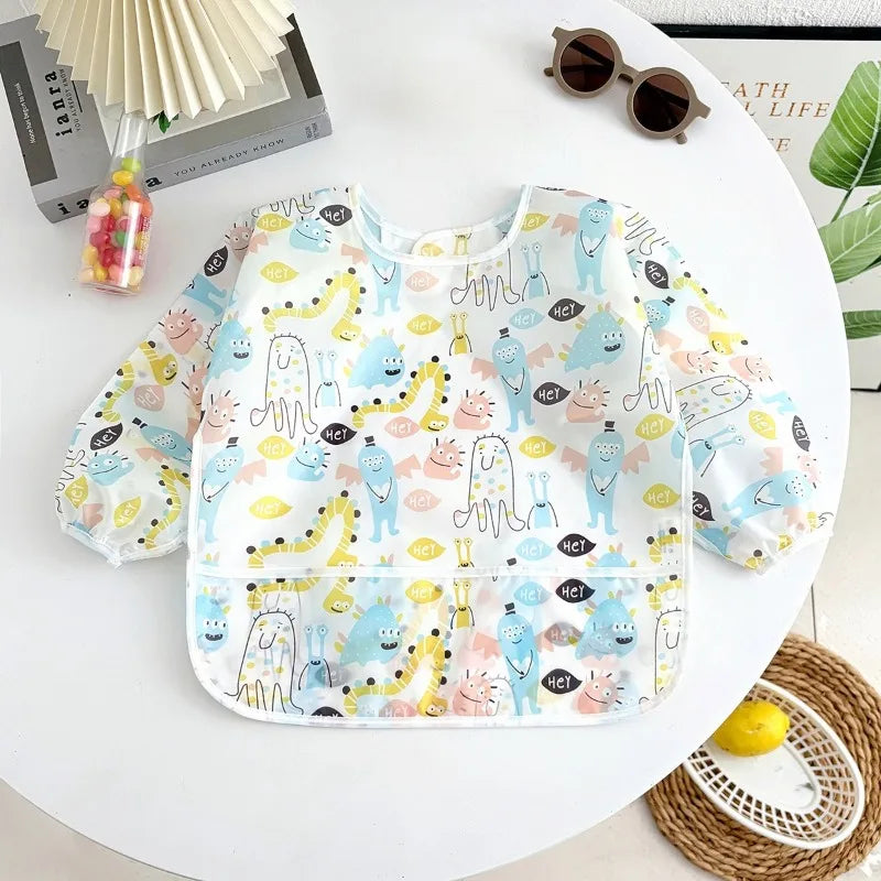 Waterproof Long Sleeve Baby Feeding Bib - Toddler Apron Smock with Food Catcher Pocket for Mess-Free Mealtime