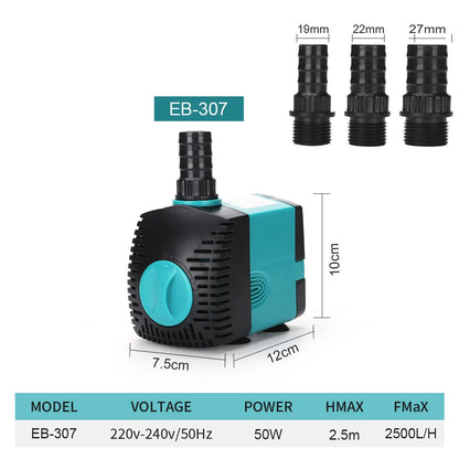Ultra-Quiet 3-60W Submersible Water Fountain Pump - Filter for Fish Pond & Aquarium, EU/US 220V-240V