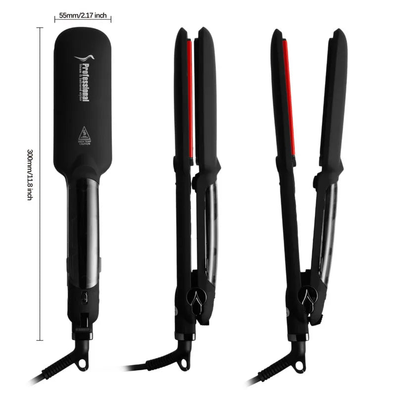 Professional Steam Hair Straightener – 2" Ceramic Infrared Flat Iron for Salon Styling & Care