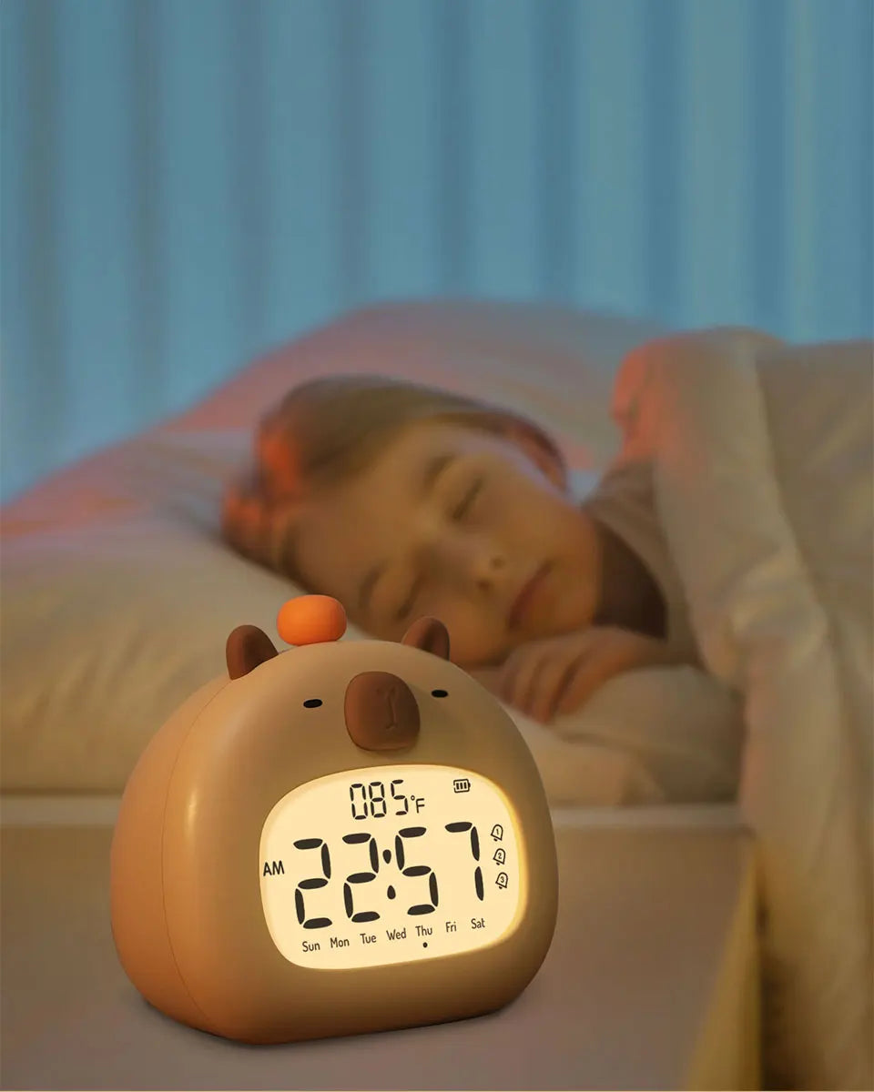 Capybara LED Digital Alarm Clock - Rechargeable Bedside Lamp with Timer, Dimmable Light & USB Charging, Kids Gift