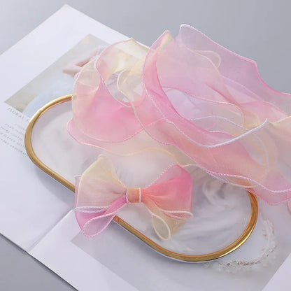 6cm Rainbow Gradient Fishtail Yarn Ribbon - Colorful Edging Trim for Hair Accessories, Cake Packaging & DIY Crafts