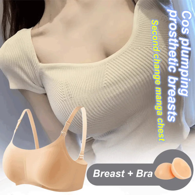 Female Anchor Fake Chest Bra – Women’s Silicone Prosthesis Underwear with Breast Pad, Sexy Oversized Lingerie for Cosplay