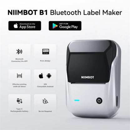 NIIMBOT B1 Portable 2-Inch Thermal Label Printer – Mini Bluetooth Adhesive Sticker Maker for Smartphone & PC