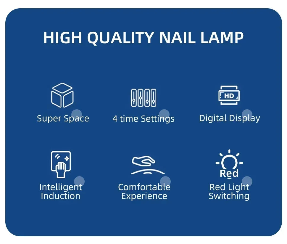 480W UV LED Nail Lamp – 108 LEDs Nail Dryer with Red Light Whitening Mode, Large Space, 4 Timer Settings