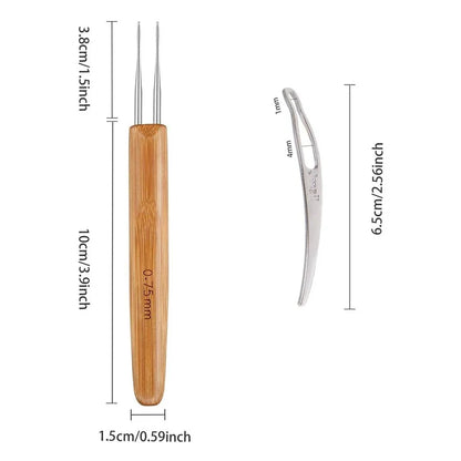 1Pcs/Lot Dreadlock Needle - 1-2 Hook and 1-3 Hooks Style - 0.5mm and 0.75mm - Natural Bamboo Hair Weaving Tool for Braids and Dreadlocks