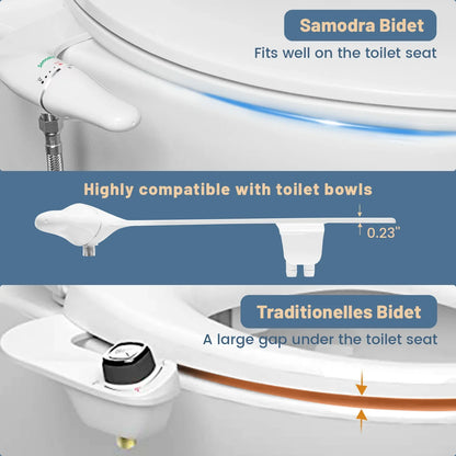 SAMODRA Ultra Slim Bidet Attachment for Toilet Seat: Dual Nozzle, Adjustable Water Pressure - Non-Electric Ass Sprayer
