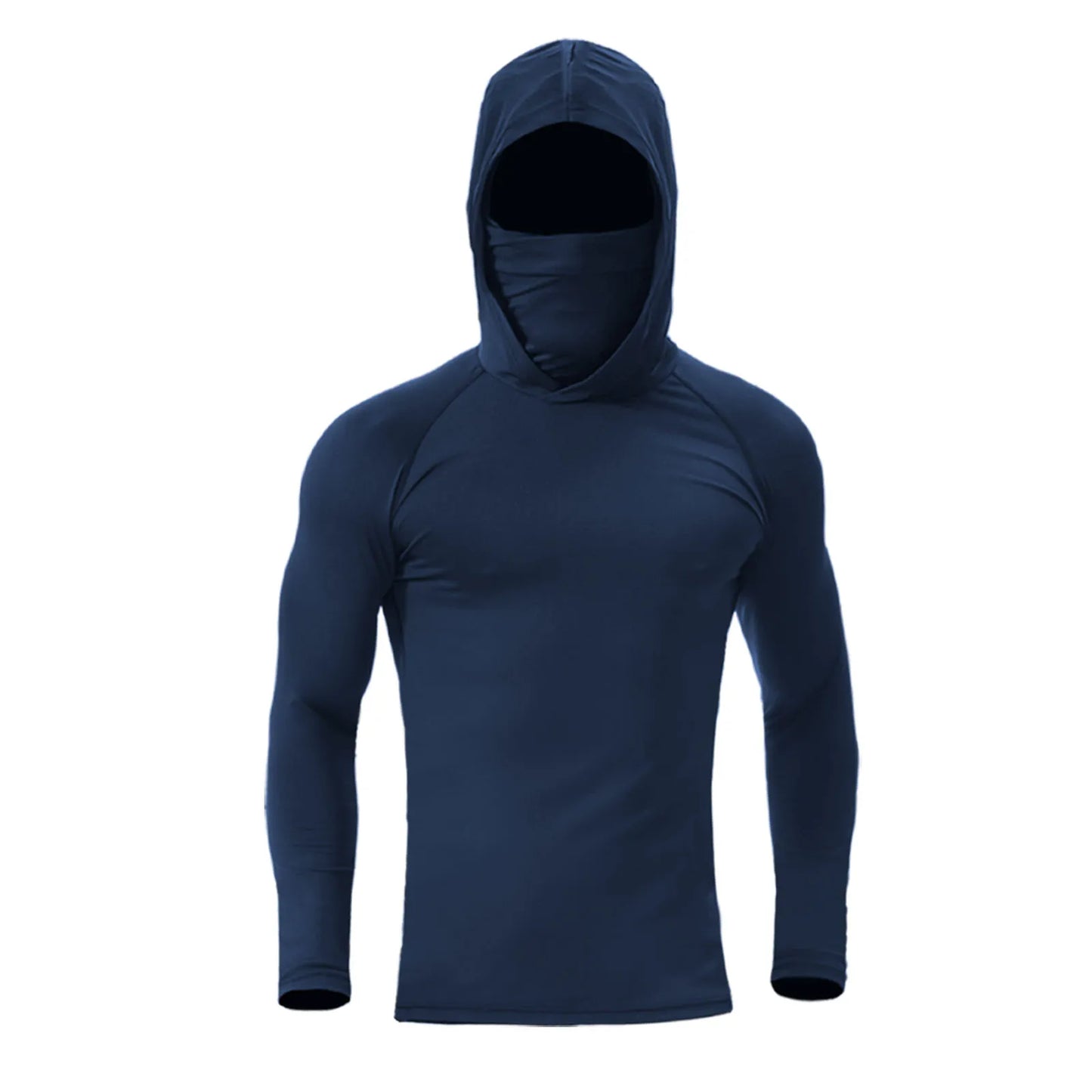 Men’s UPF50+ Athletic Hoodie Long Sleeve – UV Sun Protection Fishing Shirt with Built-In Face Mask & Stretch Fit