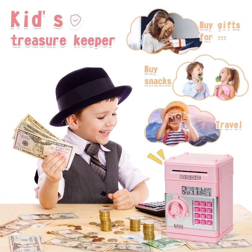 Kids Electronic Password Piggy Bank – Mini Safe Money Box with Code Lock & Auto Cash Slot