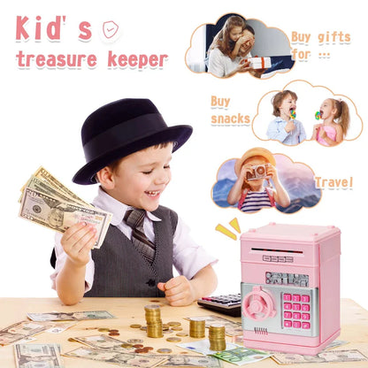 Kids Electronic Password Piggy Bank – Mini Safe Money Box with Code Lock & Auto Cash Slot