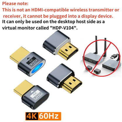 HDMI-Compatible Dummy Plug 4K HDR EDID Emulator – Virtual Monitor Headless Ghost Display Adapter, 4K@60Hz Support
