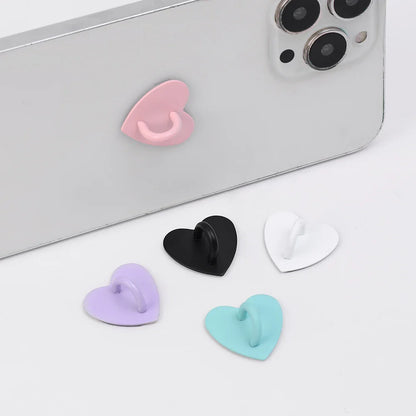 Kawaii Metal Heart Phone Charm — Adhesive Holder, Finger Ring Stand, Case Hook & Buckle Accessory with String