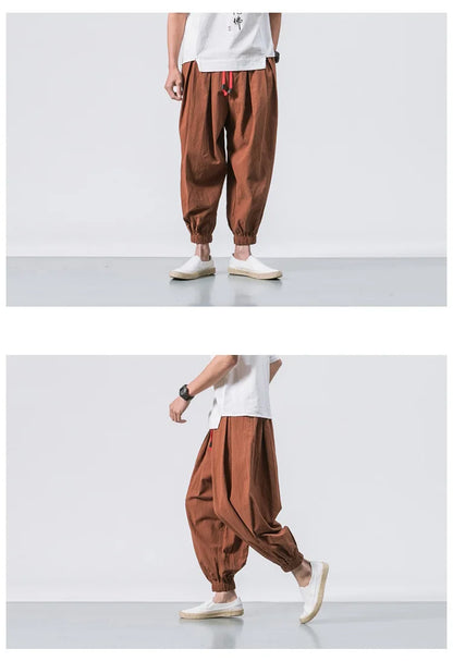 Men’s Oversized Harem Pants – Loose Chinese Style Cotton Linen Sweatpants Joggers, High-Quality Casual Trousers