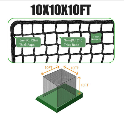 Foldable 10x10x10FT Golf Net Cage – Portable Baseball Batting Training Cage with Durable Wear-Resistant Ball Netting for Practice & Simulation Use