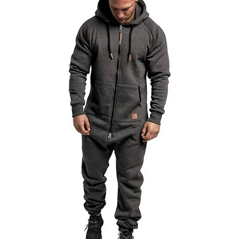 New 3D Full Design Jumpsuit Pajamas — Men’s Long-Sleeve Sports Pants & Solid Color Zipper Hoodie Casual Outfit