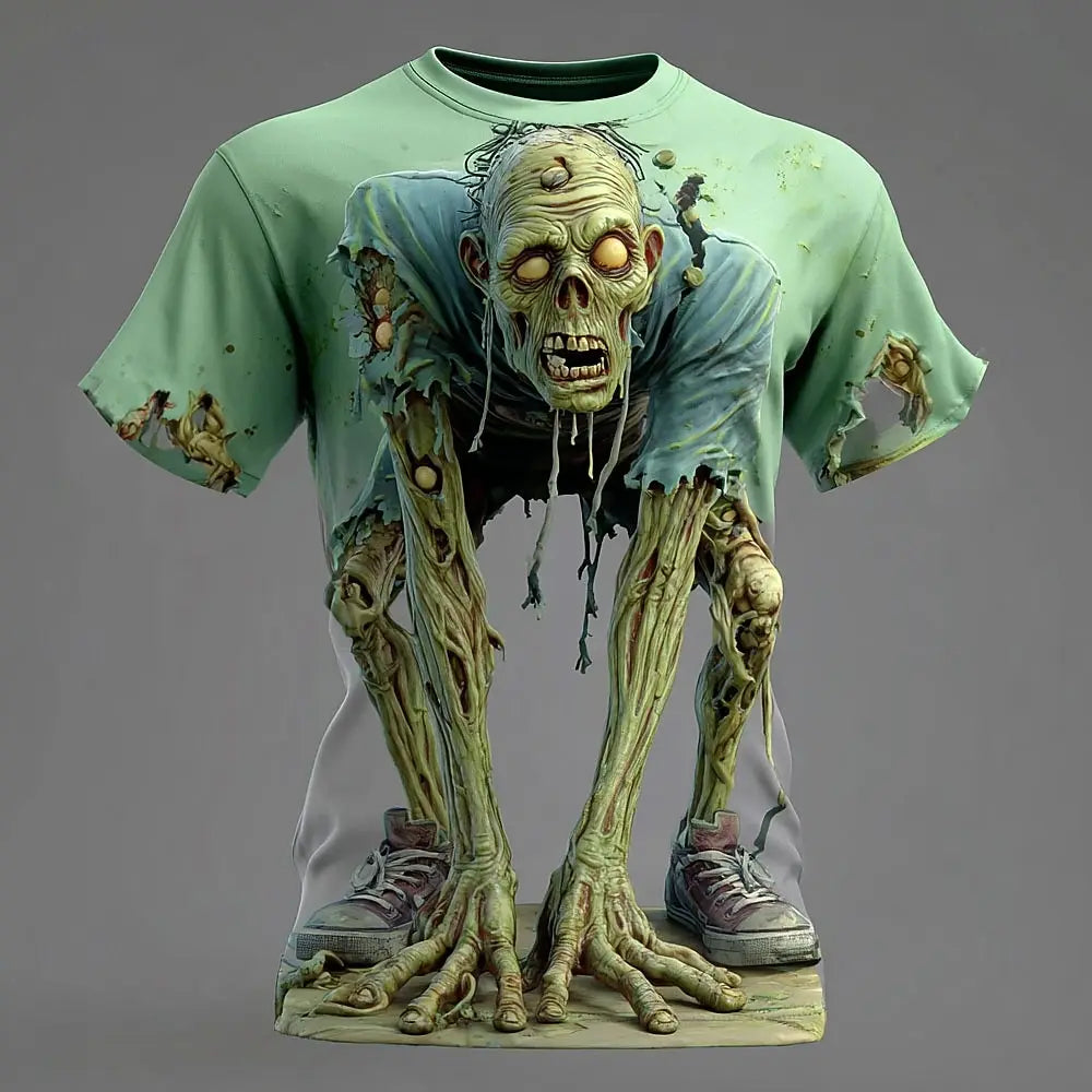 Men's 3D Zombie Halloween T-Shirt - Horror Visual Illusion Short Sleeve Casual Streetwear