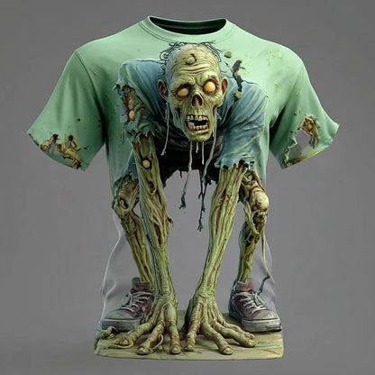 Men's 3D Zombie Halloween T-Shirt - Horror Visual Illusion Short Sleeve Casual Streetwear