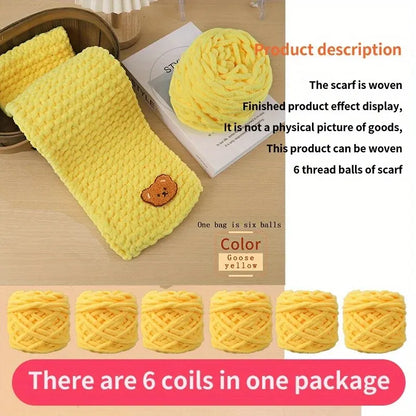 6 Yarn Balls + Teddy Bear DIY Craft Kit – Handmade Thick Woven Scarf Thread Set for Knitting, Jewelry & Creative Gift Making