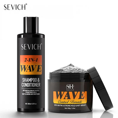 Deep Wave Control Pomade Shampoo Kit - Biotin Edge Control & Strong Hold Hair Gel for Men