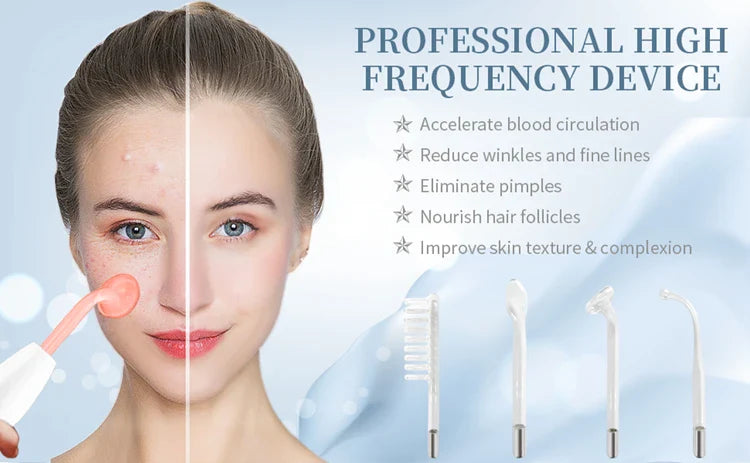 4 in 1 Electrode Glass Tube Machine - High Frequency Skin Spot Acne Wand for Facial Spa & Skin Care Electrotherapy