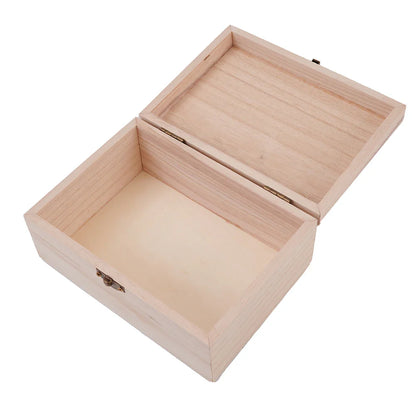 Wooden Jewelry Storage Box with Lid — Square Hinged Craft Box for DIY, Home Decor, and Mother's Day Gift