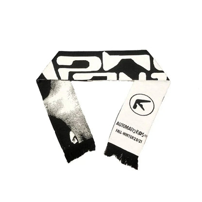 Men’s Y2K Black Knitted Scarf — Aphex Twin Goth Harajuku Streetwear Winter Shawl Unisex
