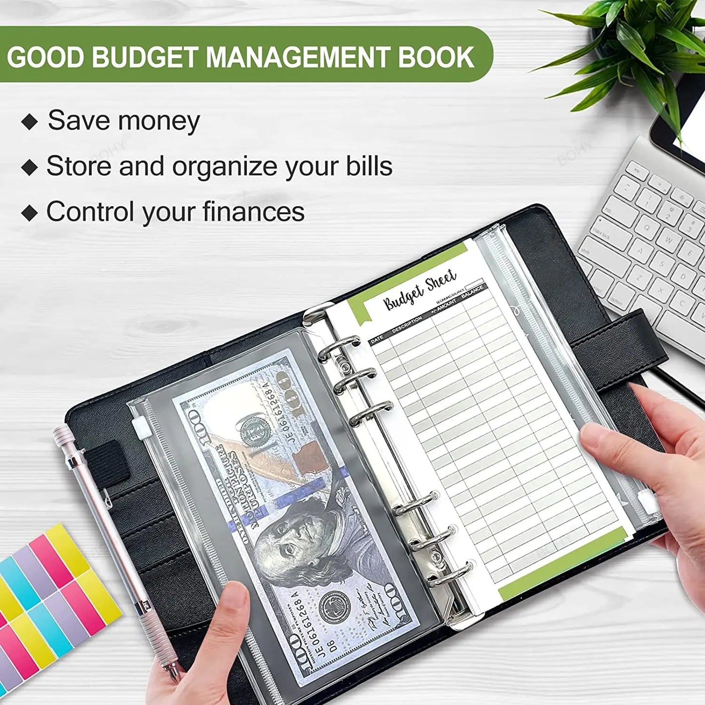 A6 PU Leather Budget Binder Set – Cash Envelopes System, Pockets, Money Organizer, Bill Saving Accessories