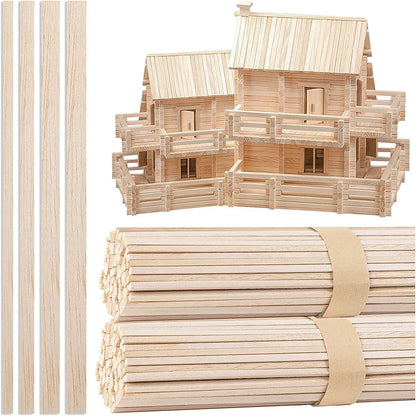 130pcs Balsa Wood Wooden Strip Craft Kit - Square Cudgel Model Toys Building Carving Handicraft DIY Accessories - Balsa Stick Set