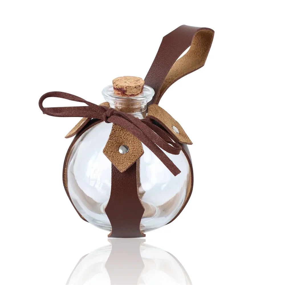 6PCS Medieval Cosplay Belts – Elf Leaf Embossed Leather with Potion Bottle, Viking Halloween