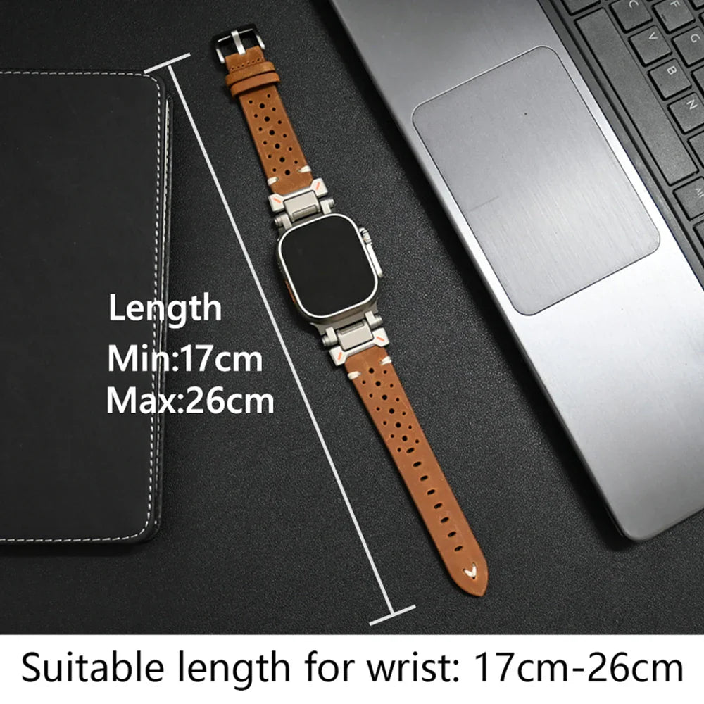 Luxury Leather Band for Apple Watch Ultra 2 – 49mm, Series 9, 8, 7, 45mm, Correa Strap for iWatch 6, 5, 4, SE, 3, 44mm, 42mm