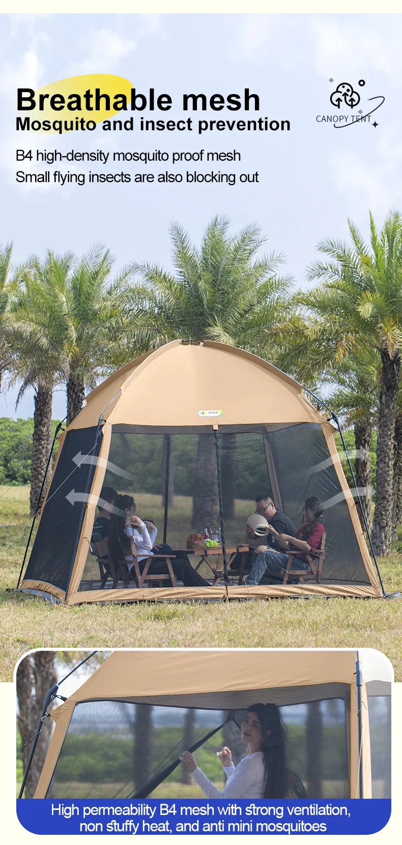 Outdoor Camping Mesh Tent – Rainproof, Sunscreen, Mosquito-Proof, Picnic & Beach Sunshade for 10 People